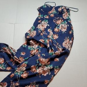 Band of Gypsies Floral Jumpsuit Navy Blue Large